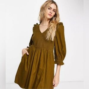 Madewell Olive Green Lucie V Neck Flannel Long Sleeve Dress Size S